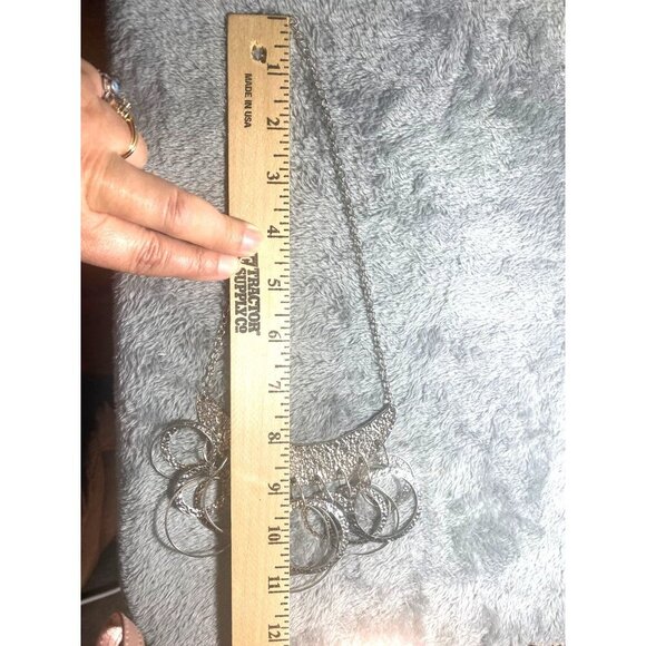 Womens Boho Chic Hammered Polished Silver tone Necklace 19" Layered - Picture 6 of 10